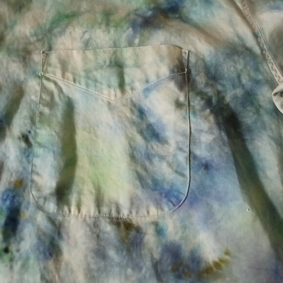My Shirt - Tie Dyed Green & Blue Calvin Klein Dress Shirt - 100% cotton - Picture 5 of 5